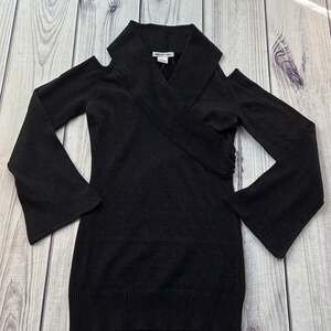 Arden B Sweater Dress Size S Black Cowl Neck Long Bell Sleeves Y2K
